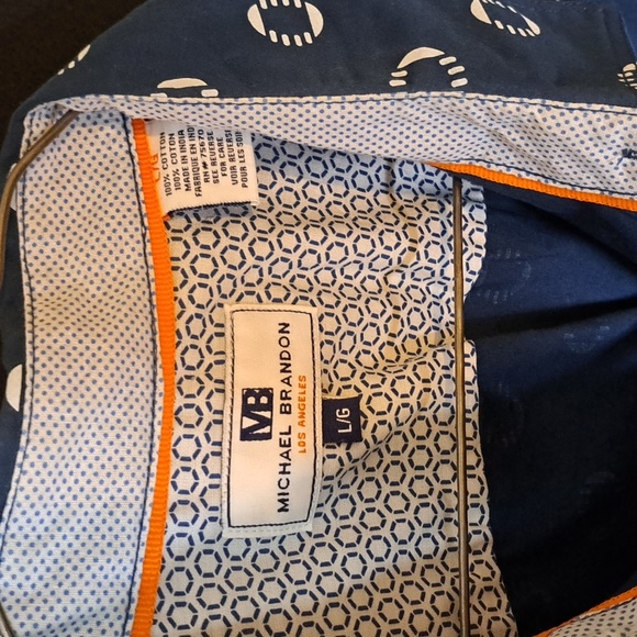 Michael Brandon Shirt Adult Large Blue White Geometric Camp Collared - Picture 3 of 6